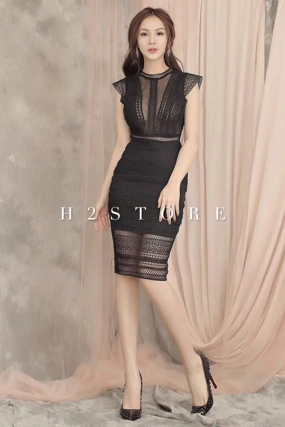 

2019 Spring And Summer New Style Thailand Popular Brand Transparent Water Soluble Lace Dress