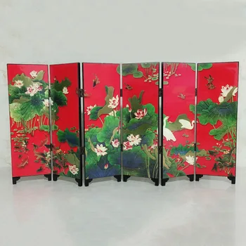 

Vintage Pattern Chinese Style Wooden Small Folding Screen Office Room Privacy