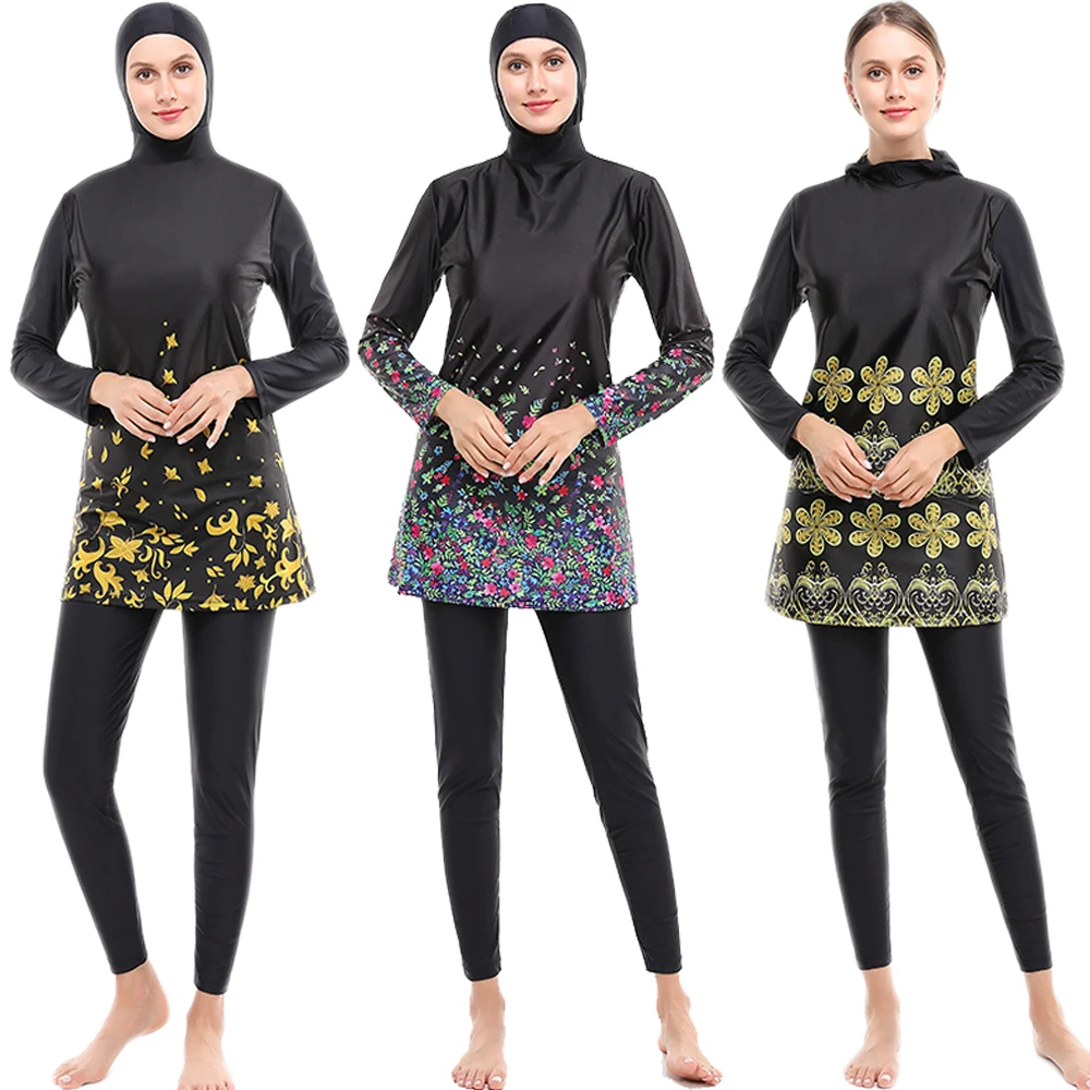 Due Pezzi Donne Musulmane Burkini Stampato Casual Con Cappuccio Top Pantaloni Costume Da Bagno Costumi Da Bagno Costumi Da Bagno Costumi Da Bagno Cost