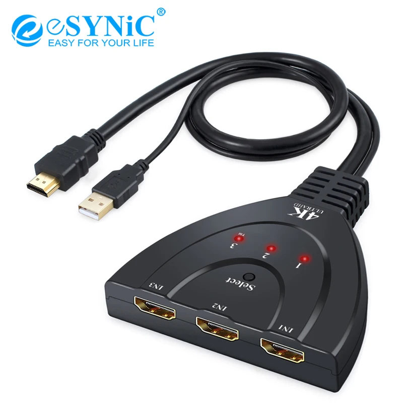 ESYNiC 3 переключатель порта HDMI в 1 выход коммутатор с usb-кабелем питания