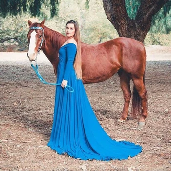 

Higher Quality SMaternity mermaid Off Shoulder Long Sleeves Gown Photography Prop Gown Yewen Evening Dress