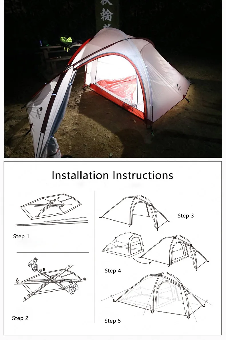 Naturehike Hiby3 Сверхлегкий туристический тент 20D нейлон серый белый двойной слой открытый непромокаемый 3 человек портативный Семейный тент