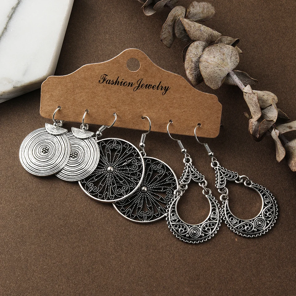 Multiple Women’s Boho Ethnic Silver Color Dangle Drop Earrings in Set Fashion 2019 Ear Charm Jewelry Accessories for Women