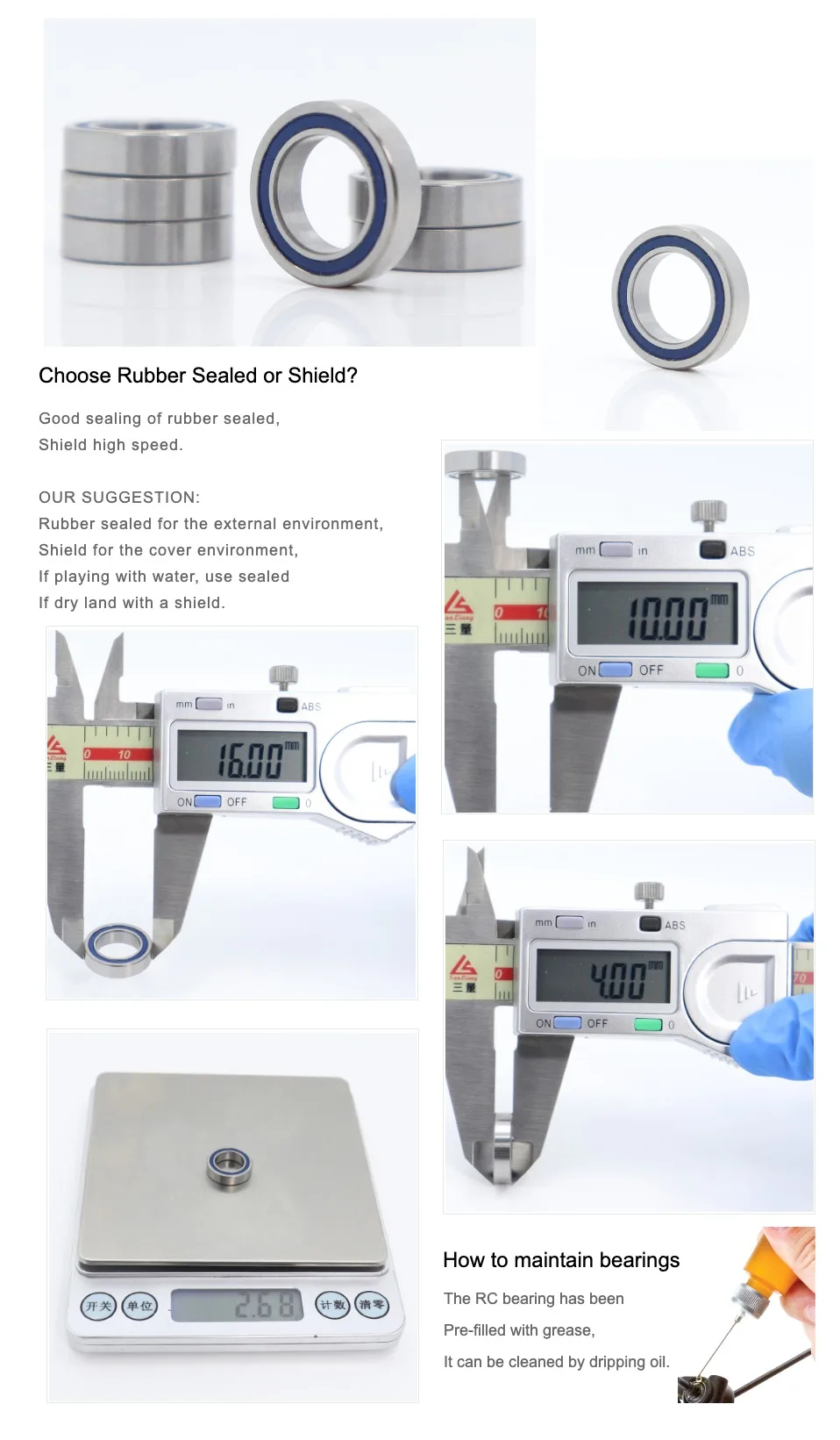 Rolamentos azul lacrados mr1610 2rs, rolamentos 10x16x4mm