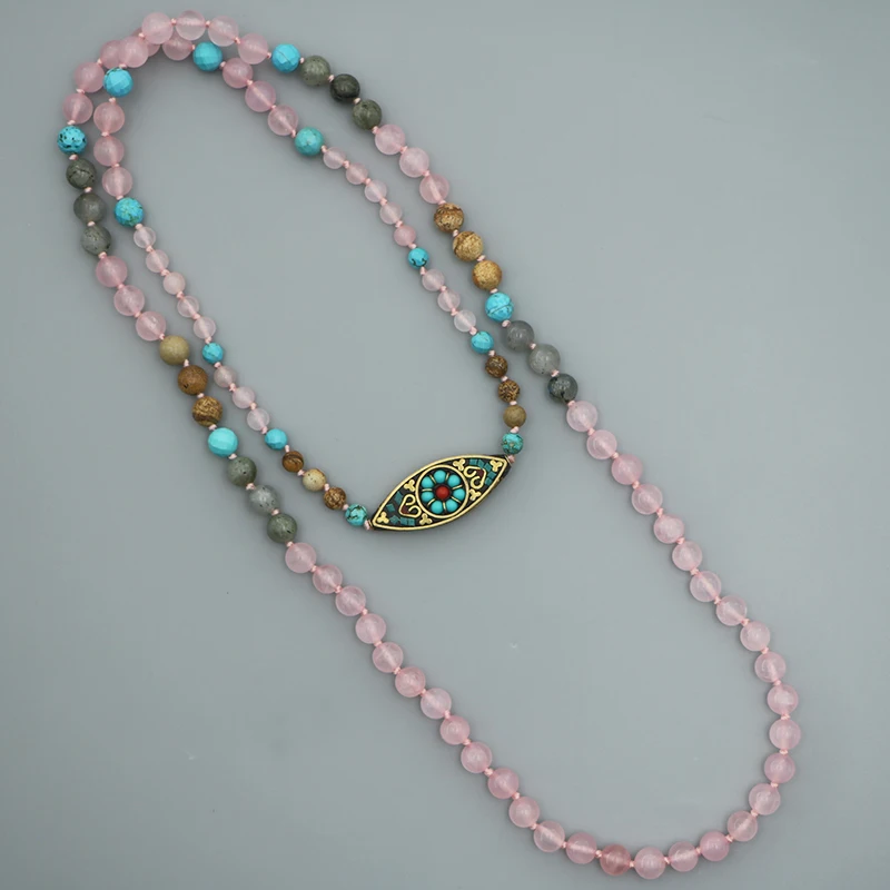 Best EDOTHALIA Classic Nepal Beads Evil Eye amp; Rose Quart Bead Hand Knotted Necklace Women Girl
