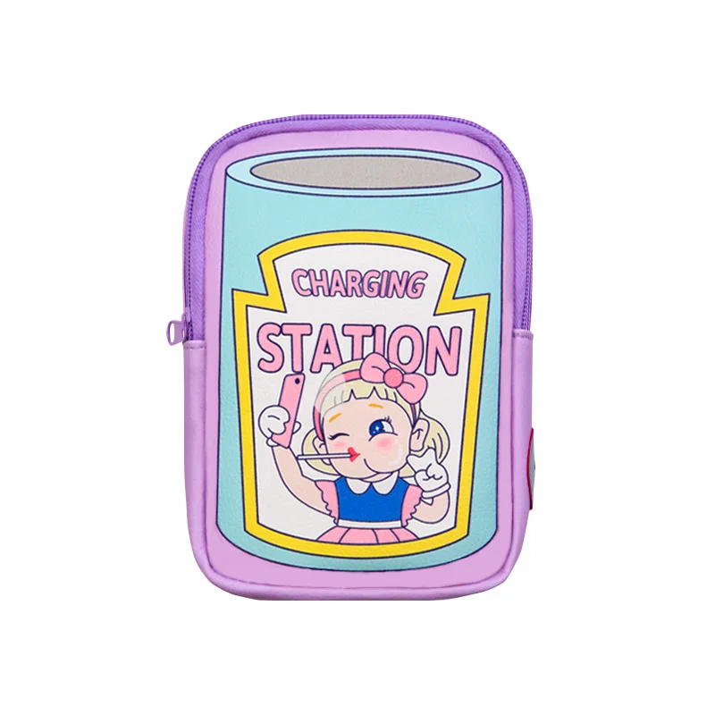 Bentoy, милые сумки для телефона для девочек, мультипликационные многофункциональные наушники, проволочные отверстия, сумки на молнии с узором, сумка для монет - Цвет: Фиолетовый