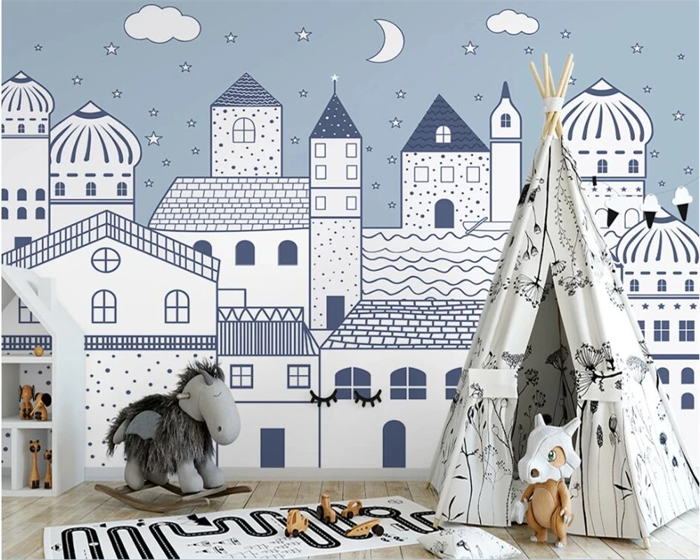 

beibehang Customized Nordic hand-painted modern small house children's room interior background papel de parede wallpaper
