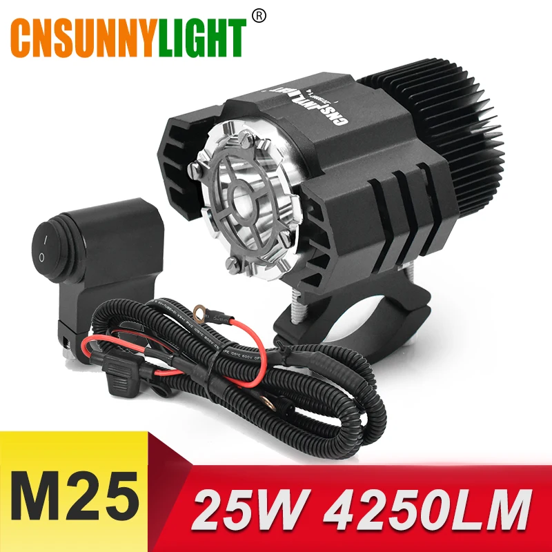 CNSUNNYLIGHT, высокое качество, 25 Вт, 4250лм, светодиодный фонарь для мотоцикла, фара для мотоцикла, байка, противотуманная фара для автомобиля, грузовика, рабочий привод, белые фары