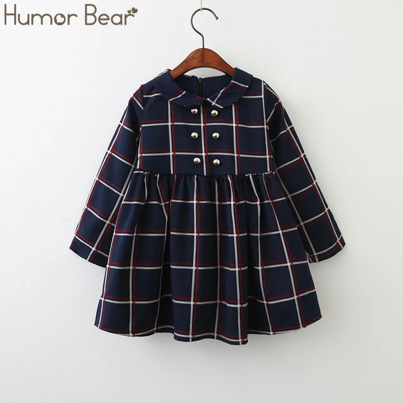 blue BN330 Humor Bear/платье для девочек; коллекция года; сезон весна; повседневные кружевные сетчатые Детские платья с длинными рукавами для девочек; осенняя одежда; праздничное платье принцессы - Цвет: blue BN330