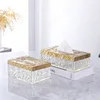 European Crystal Resin Tissue Box Creativity Relief Decorative Living Room Modern Paper Boxes Hotel Front Desk Tissues Organizer 1