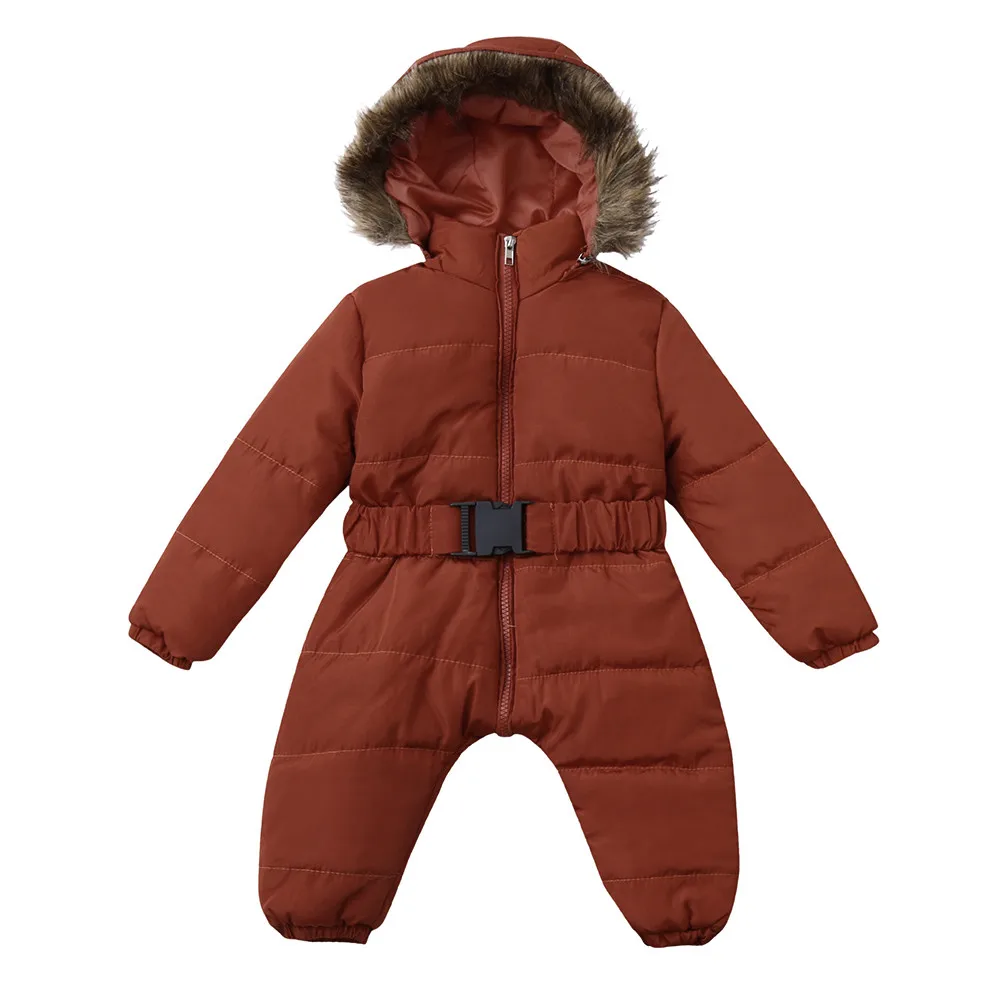 Зимний комбинезон-жакет для маленьких мальчиков и девочек, комбинезон с капюшоном, теплое плотное пальто, Ropa Invierno, детский зимний комбинезон - Цвет: Brown
