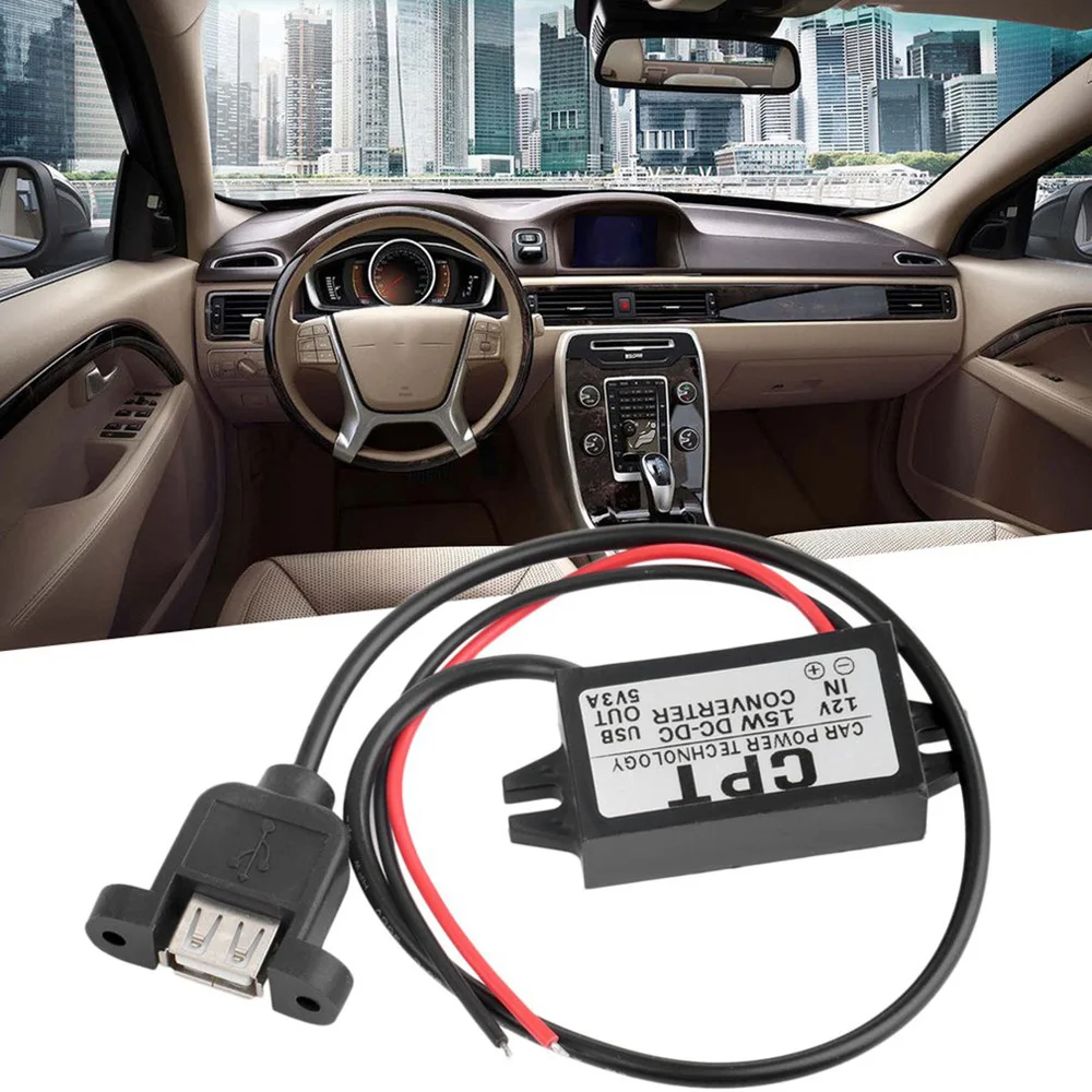 USB DC-DC автомобиля Зарядное устройство преобразователя постоянного тока 12 В до 5 В пост 3A 15 Вт Мощность адаптер Черный