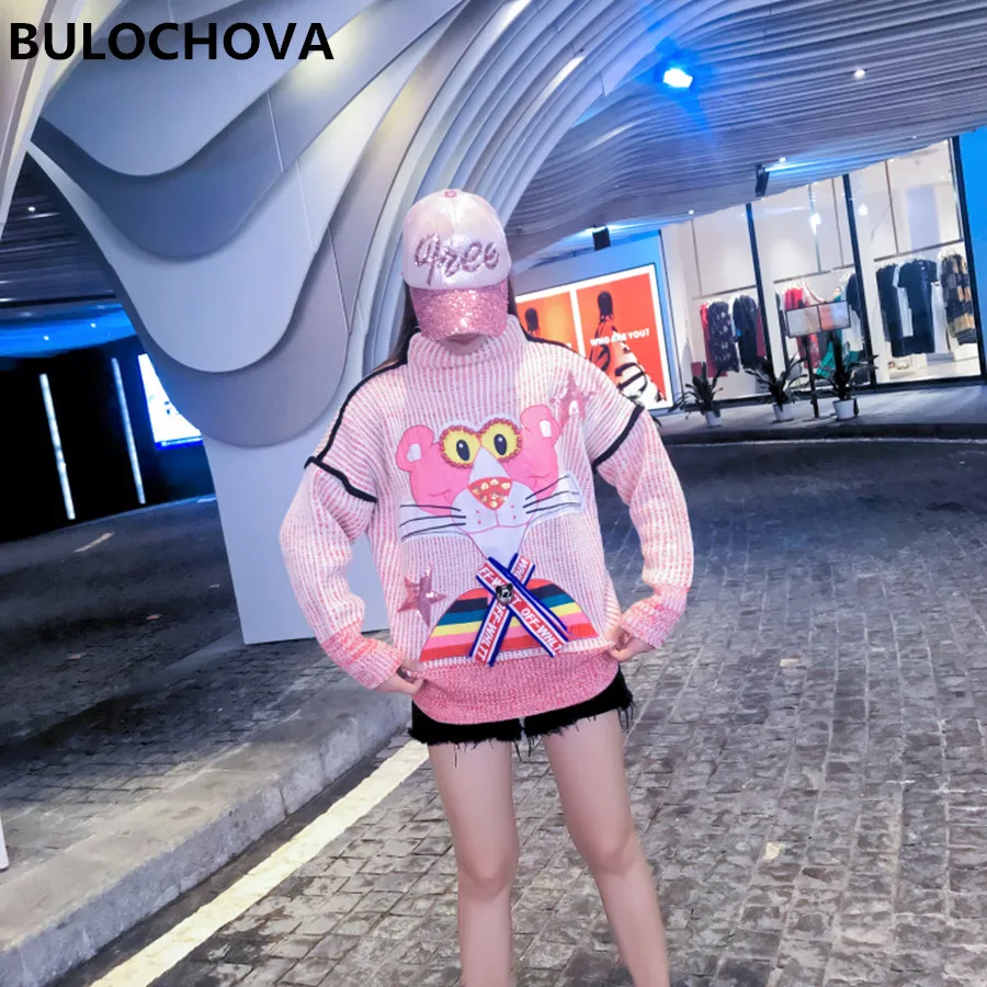 Женский вязаный свитер с блестками подиумная Водолазка длинным рукавом и