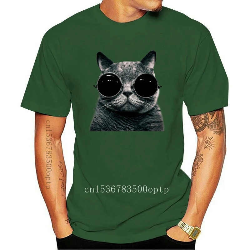 T-SHIRT CHAT AVEC LUNETTES CAT FUNNY BLANC THE HAPPINESS IS HAVE MY T-SHIRT NEUF