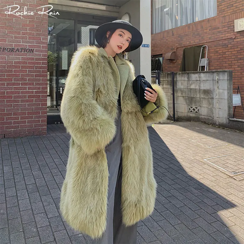 Женское пальто из натурального Лисьего меха Женская длинная куртка с v-образным вырезом осенне-зимнее теплое пальто из натурального меха