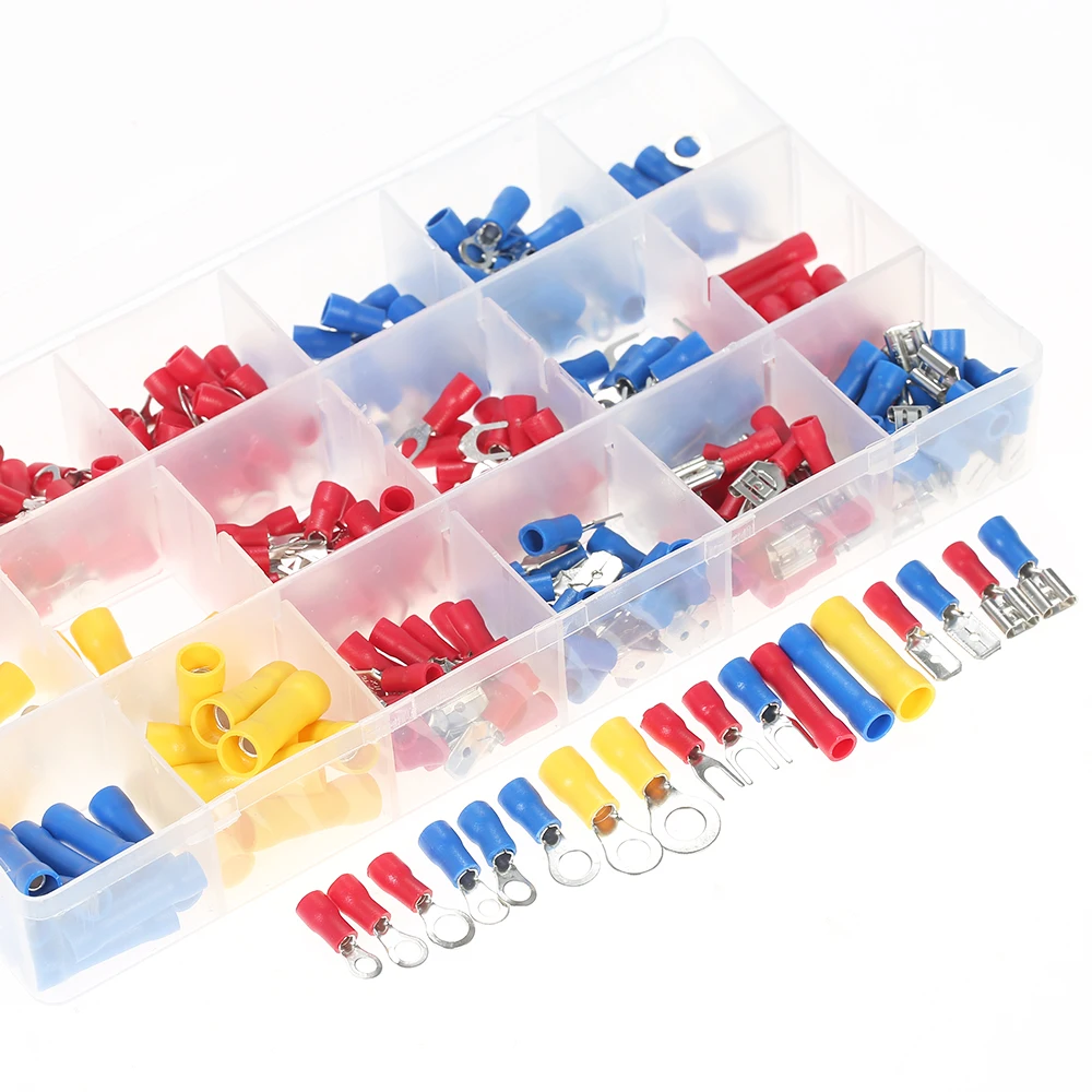 

New 300PCS Assorted Insulated Electrical Wire Crimp Terminals 18 Kinds Copper Crimp Cable Connector Kit Spade Butt Set