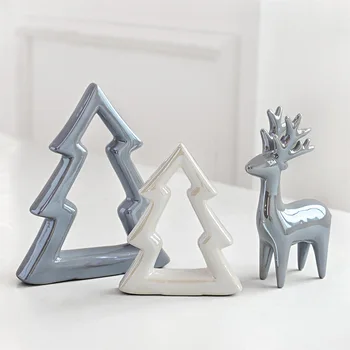 

MYBLUE Nordic Style Ceramic Christmas Tree Elk Figurines Christmas Ornaments Party Table Home Room Decoration Accessories Europe