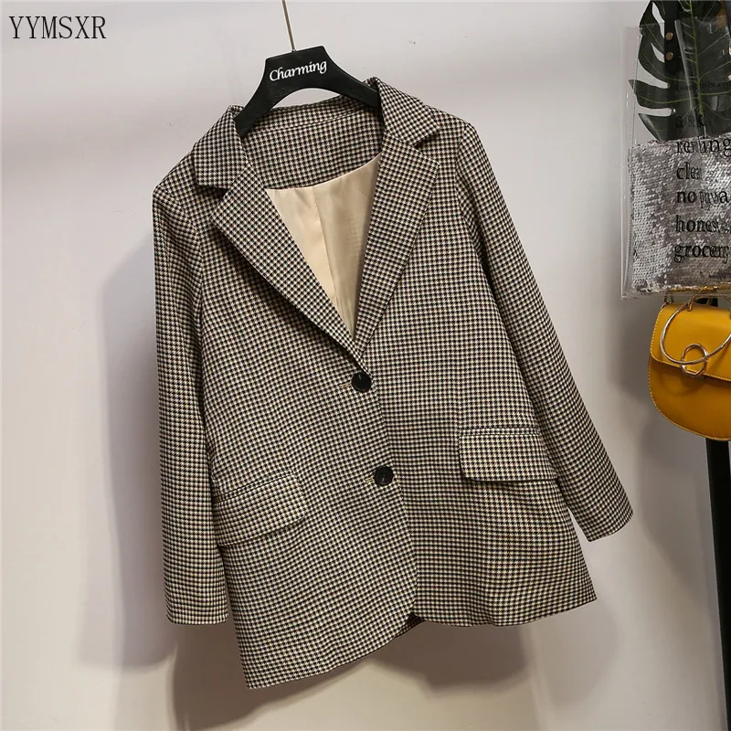 High quality large size women's XL-5XL women's jackets feminine 2020 new casual retro checked ladies blazer coat Female suit