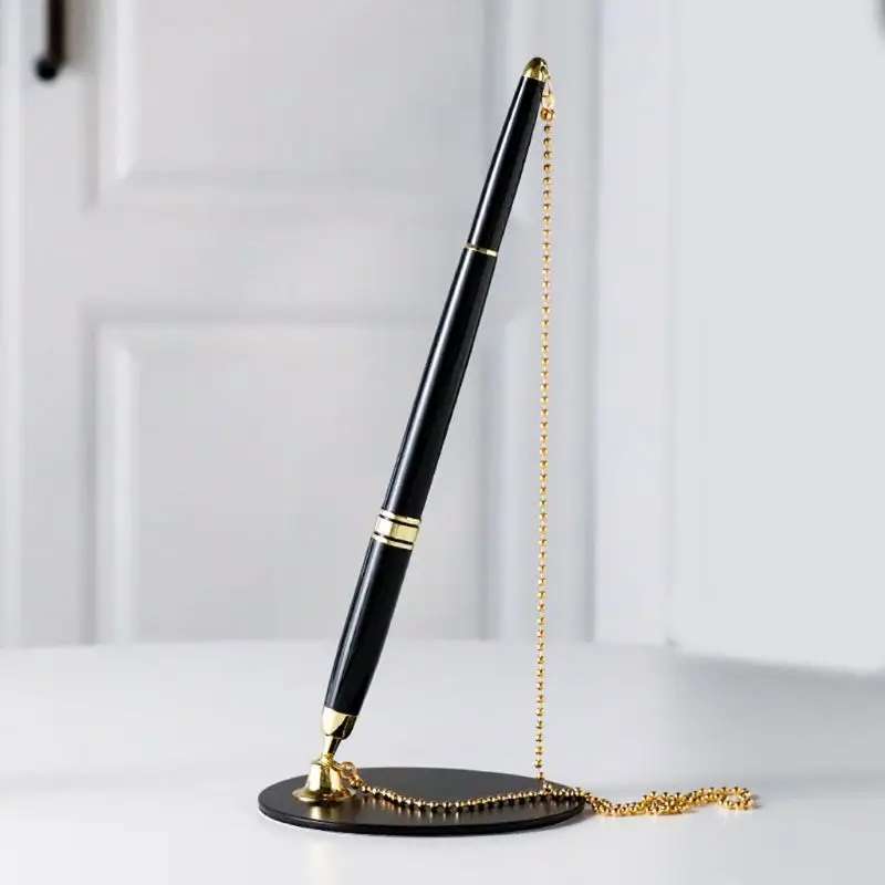 Classic Metal Ballpoint Pen Secure Chain Attached Base Stand Desk Office Counter Signature Pens Stationery Gift | Канцтовары для