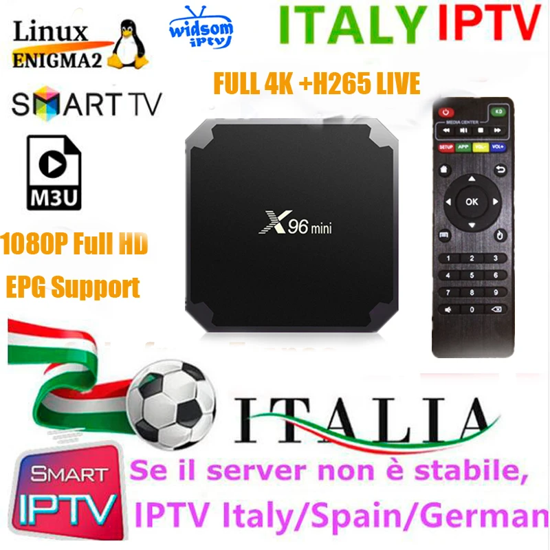 

X96mini Android Tv Box Italy IPTV M3U subscription IPTV for mediaset premium Android Ios Smart tv box pc enigma2
