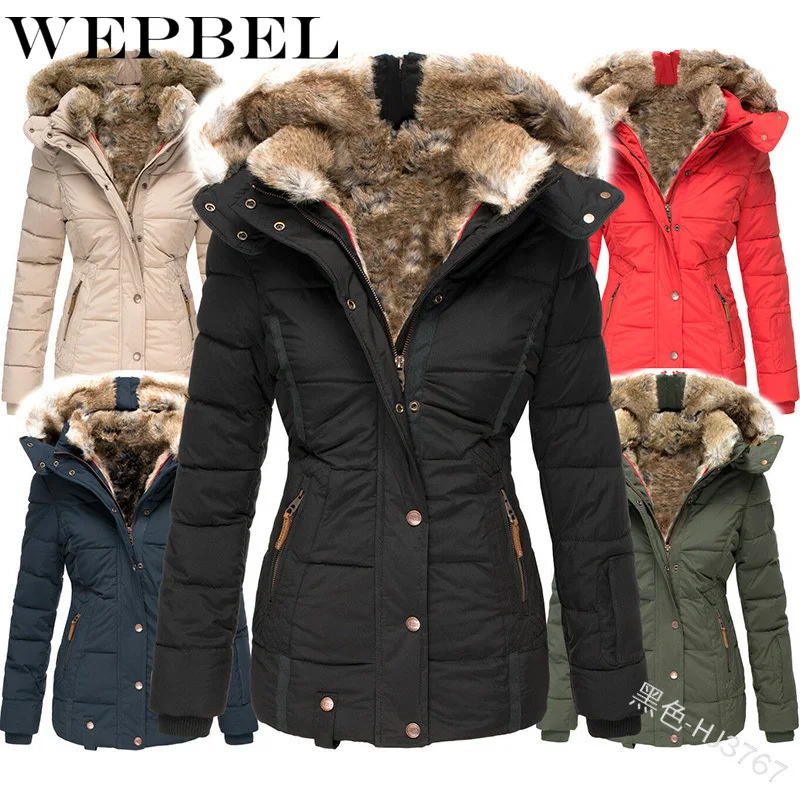 #*Cheap WEPBEL Women Lapel Collar Regular Slim Jackets Female Thicken Autumn Winter Solid Color Zipper Elegant Casual Fur Woolen Coats
