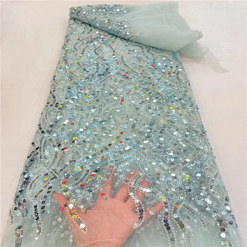 

New arrival fashion African Sequins Lace Fabric High Quality Ghana Handmade Mesh Lace Fabric French Tulle For Nigerian