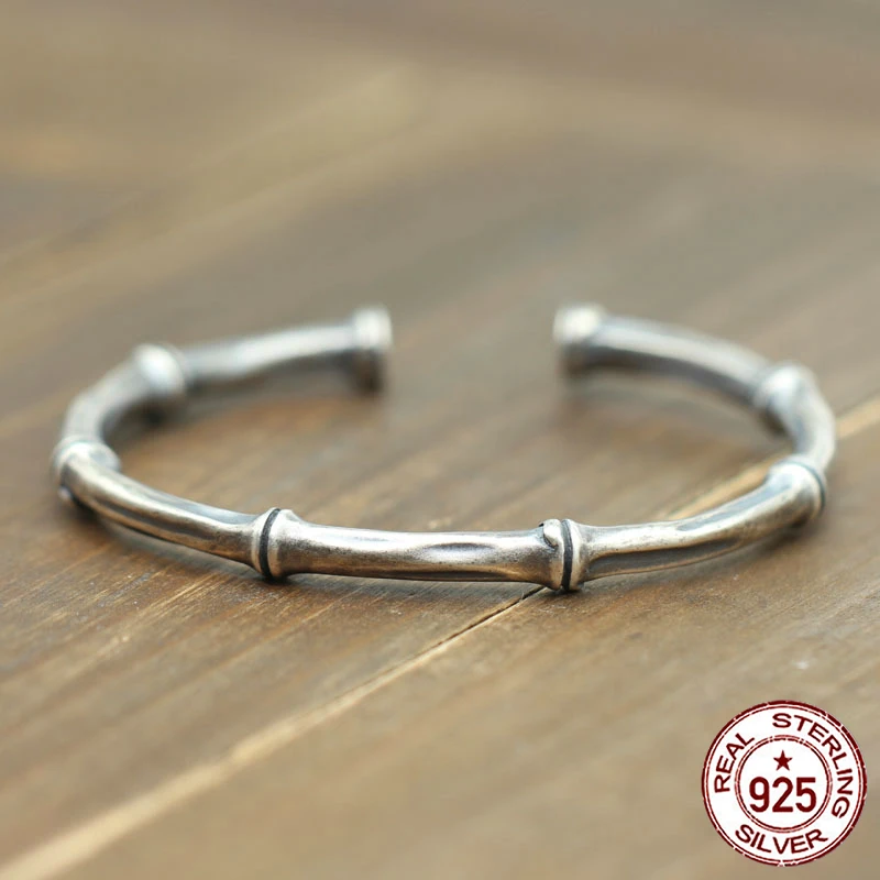 

100% S925 men's bracelets retro personality simple jewelry bamboo opening a lifetime bracelet to send a gift of love 2018 hot