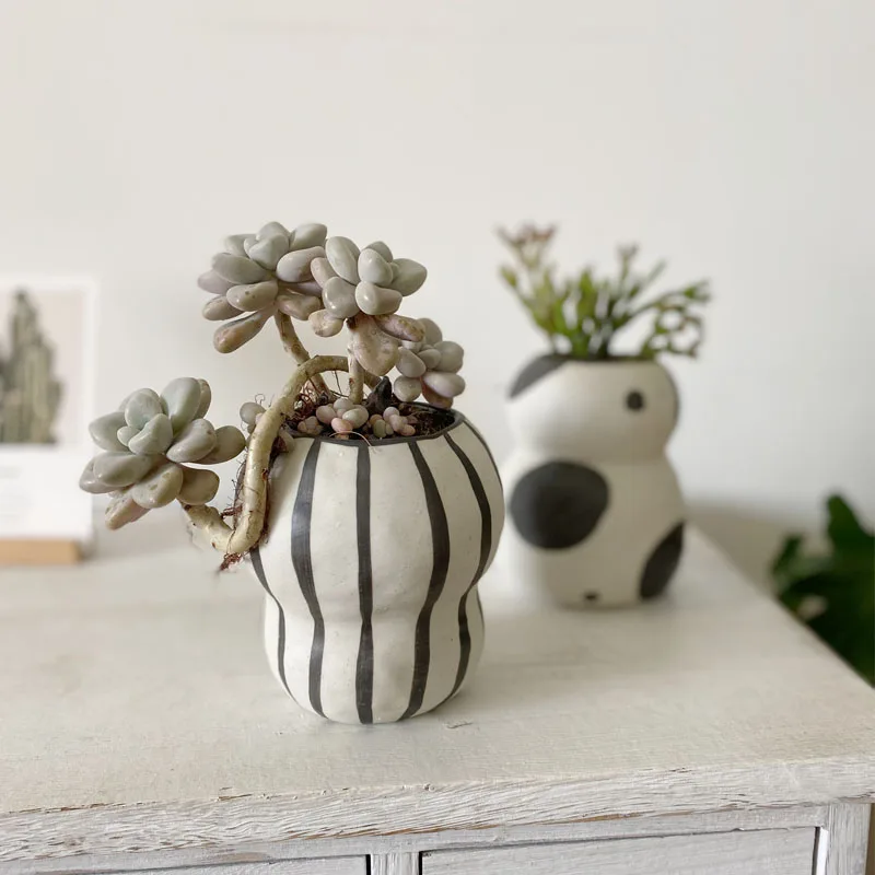 

Креативная керамическая полосатая Цветочная ваза в скандинавском стиле, поделки для балкона, аксессуары для украшения сада, цветочный горшок