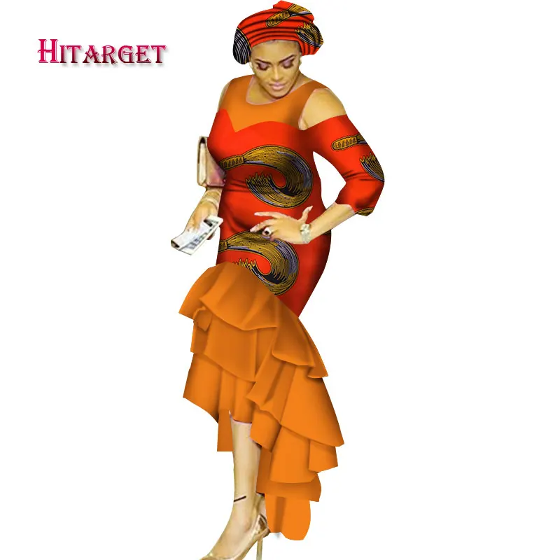 Hitarget африканские платья для женщин с круглым вырезом Дашики женская одежда хлопок Африканский принт многослойное длинное платье Большой размер WY2334 - Цвет: 20