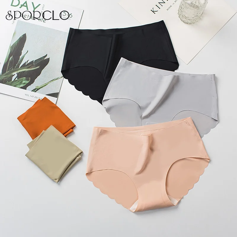 

SPORCLO 1 Piece Women's Stretchable Silk Underwear Seamless Briefs Solid Color Mid Waist Panties Female Antibacterial Underpants