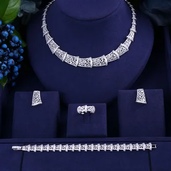 

Accking Luxury Nigerian Dubai 4pcs Jewelry Sets For Women Cubic Zircon Wedding Bridal Jewelry Sets 2019 Gifrt bridal