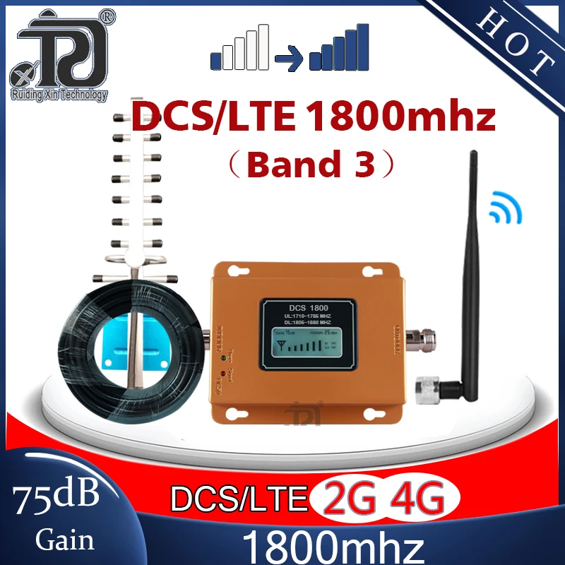 Усилитель мобильного сигнала 75 дБ 4G 1800 МГц DCS LTE1800 интернет ретранслятор сотовый