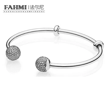 

FAHMI The Latest MOMENTS 925 Sterling Silver Double-Headed Beads Pattern Bangle DIY A Bracelet Charms Birthday Gift 596438CZ