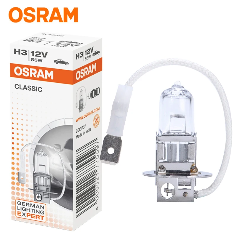 OSRAM H1 H3 H4 H7 автомобильный светильник, лампочка, головной светильник дальнего света, светильник ближнего света, галогенная лампа с долгим сроком службы 12 В(одна упаковка - Испускаемый цвет: H3