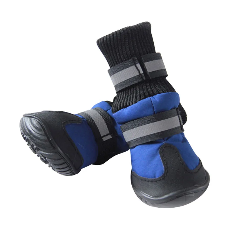 4 шт./компл. хлопковая, для домашней собаки непромокаемые сапоги Нескользящая зимняя обувь для собак Водонепроницаемая теплая зимняя обувь для домашних животных любимая - Цвет: Синий