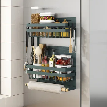 

Modern simple kitchen shelf side hanging shelf of strong magnetic refrigerator multi functional storage rack kitchen items