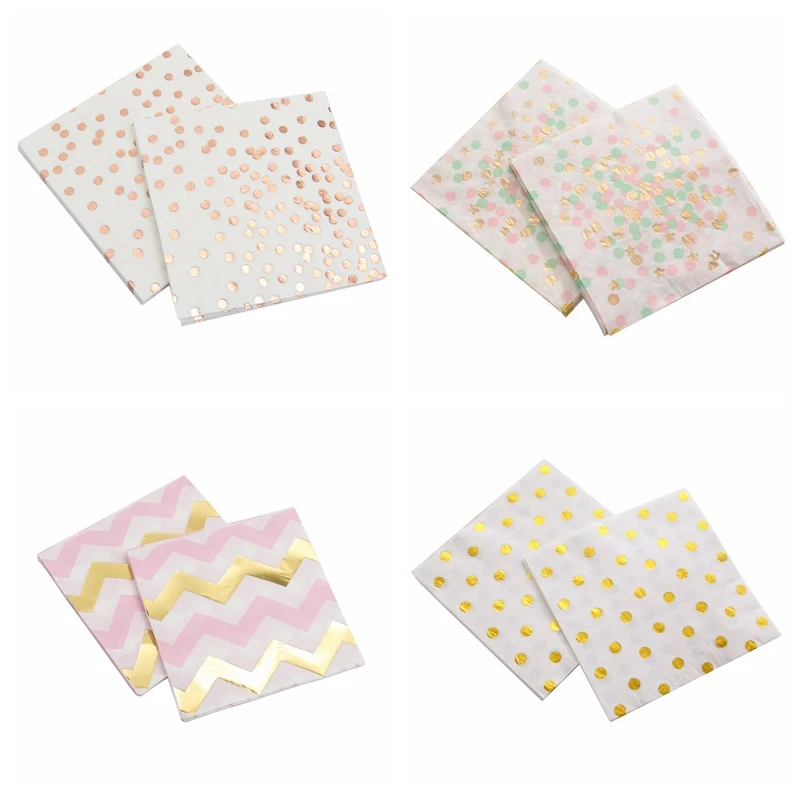 20 шт./лот розовая Золотая фольга бумажная салфетка в горошек для мальчиков и