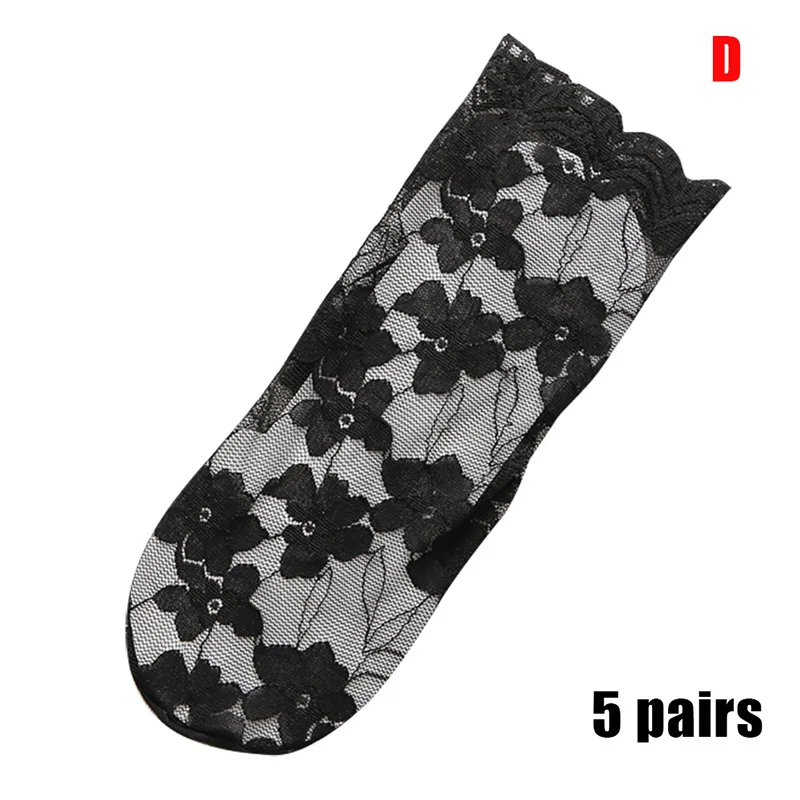5 Pair Women Lace Thin Socks Lady Breathable Ankle Socks for Summer NIN668