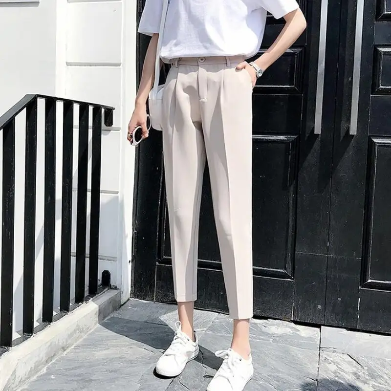 

2019 New Autumn Women Beige Harem Trousers Harem Pants Solid Elastic Waist Trousers Female Causal Loose Ankle-Length Pants