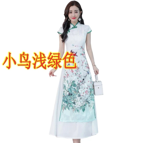 Элегантное вьетнамское традиционное платье, Ципао, длинное платье чонсам, хлопковое льняное платье, китайское платье aodai - Цвет: color4