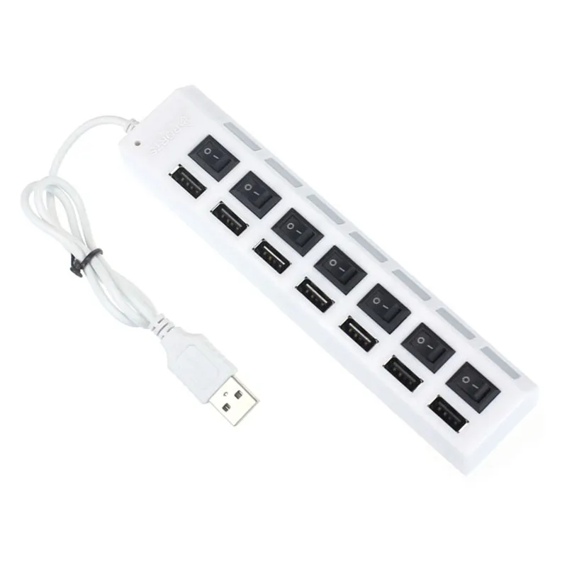7 портов светодиодный USB 2,0 адаптер концентратор высокое качество включения/выключения питания для портативных ПК черный белый