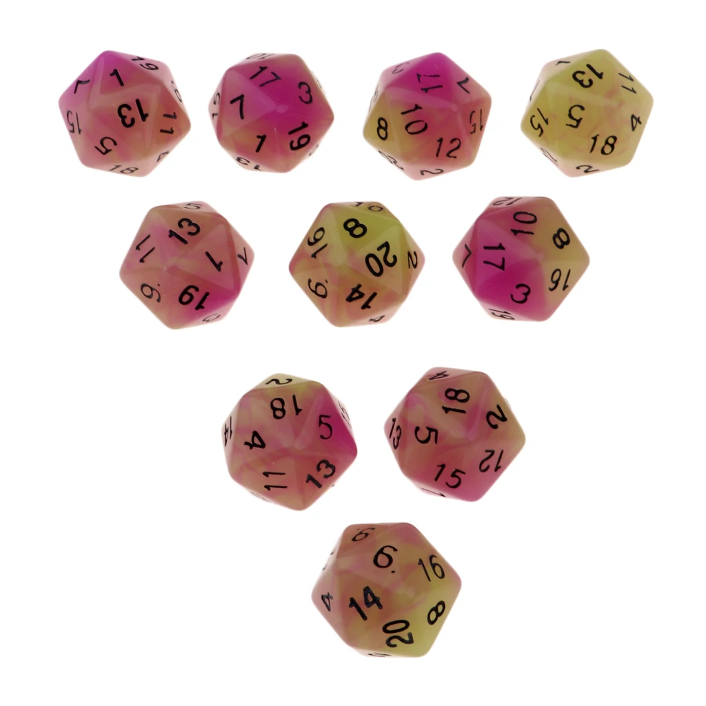 10PCS Night Luminous Dice Role Playing Game D20 Dice for Dungeons &Dragons DND Role Playing Game Dices
