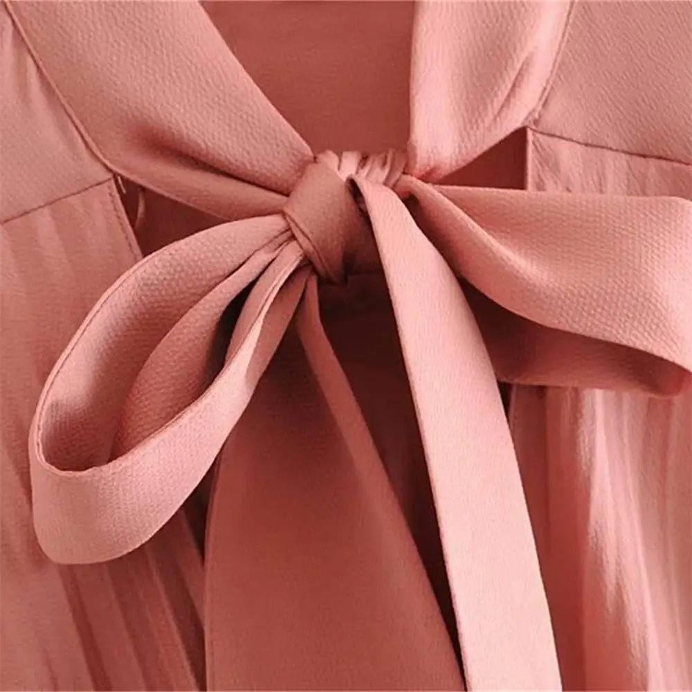 Осень женские новые французские галстуки-бабочки с длинными рукавами шелковые атласные текстуры кружева колено свободные маленькие плиссированные платья 0197 1970613