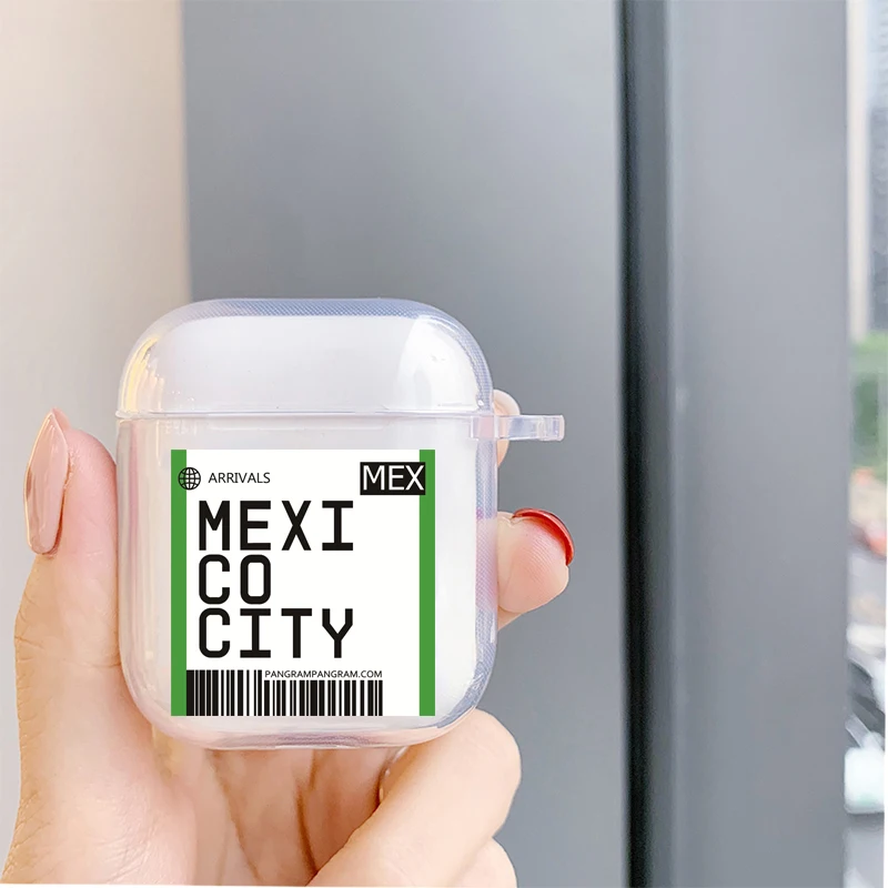 Популярный в мире чехол со штрих-кодом для Airpods 2 1, Bluetooth гарнитура, Нью-Йорк, Лондон, Токийский прозрачный ТПУ чехол - Цвет: Mexico