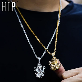 

HIP Hop Full AAA Iced Out Bling Cubic Zircon Copper Egypt Ankh Cross Anubis Pendants & Necklaces For Men Jewelry Wholesale