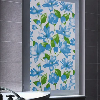 

Blue Flower Glass Film Static Cling PVC Drop-Shipping Removable Privacy Protection Antiseptic Reusable UV-Proof Opaque Tint-Film