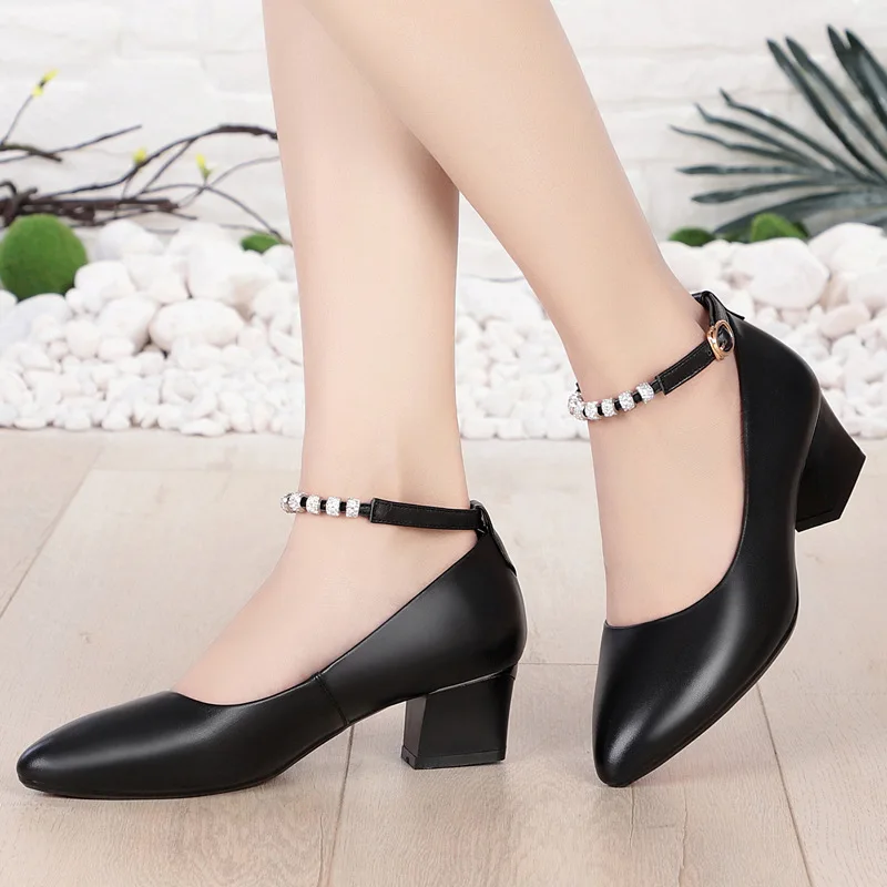 

Spring And Autumn Business WOMEN'S Shoes Straight Line Buckle High Heel Shoes Women's Semi-high Heeled Stiletto Shoes Genuine Le