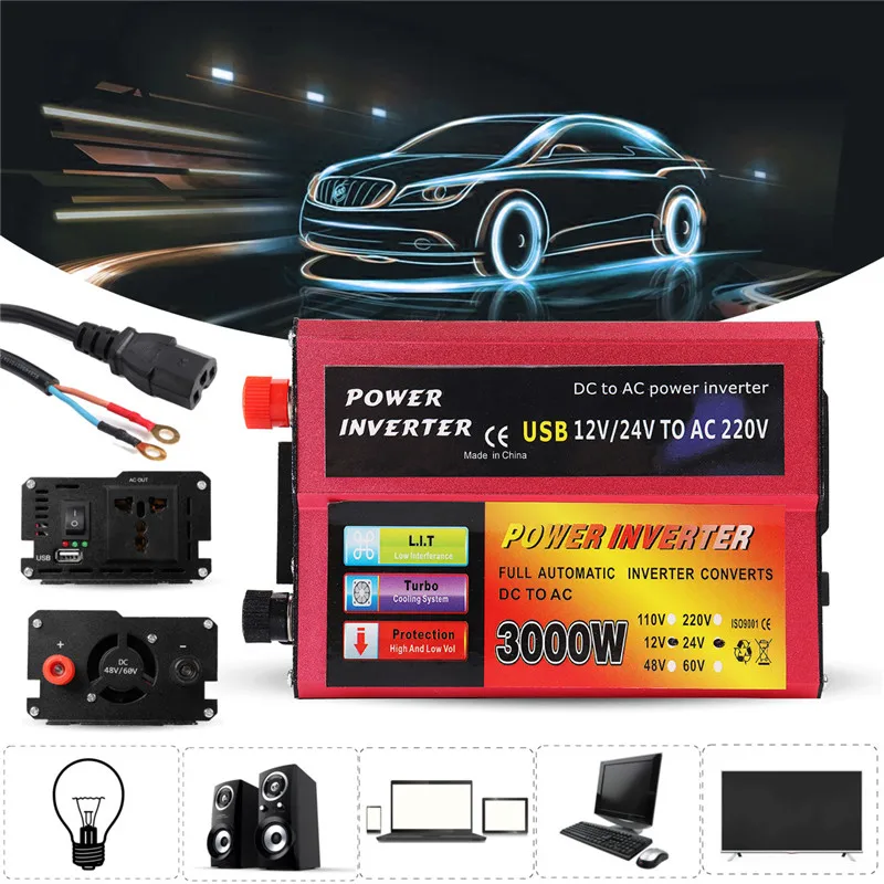 

Solar Inverter 12V 220V 3000W Peak Voltage Converter Transformer DC 12V&24V 48V&60V To AC 110V/220V Auto Adapt Inversor