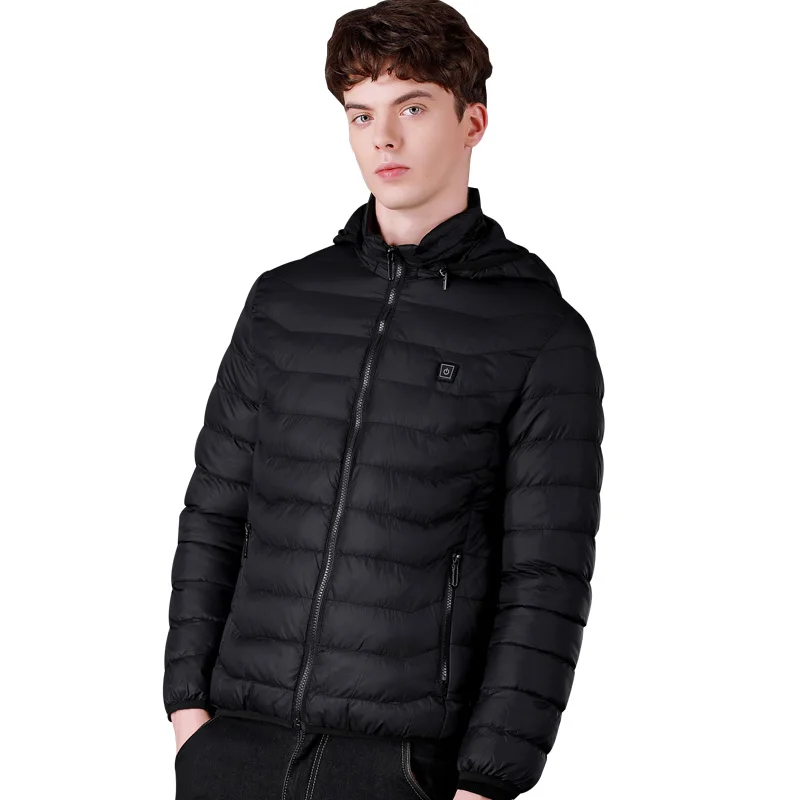 Куртки с подогревом USB, жилет, пуховое хлопковое мужское и Женское пальто, куртки с капюшоном с электрическим подогревом, теплое зимнее пальто - Цвет: Black