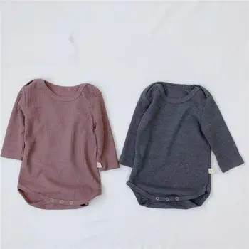 

2020 Autumn New Baby Waffle Bodysuit Clothes Unisex Cotton Long Sleeve O-neck Solid Jumpsuit Boys And Girls Toddler Clothes